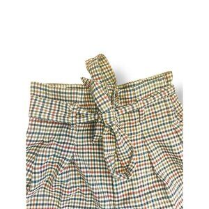 Zara Plaid Check Wide Leg Pants Womens Sz S Paperbag Waist Tie Cropped Retro